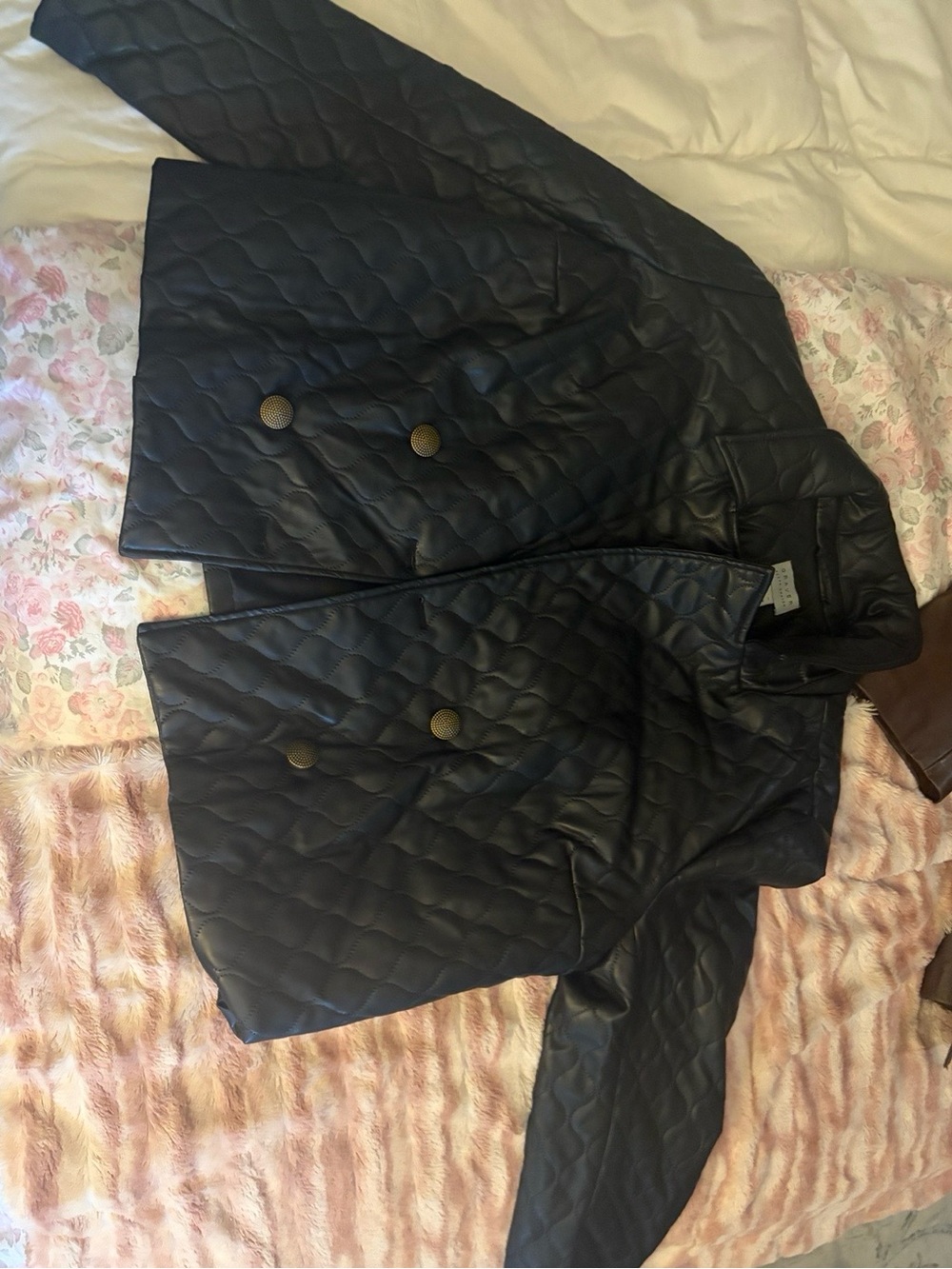 Susan Graver Quilted Black Double-Breasted Pea Coat
